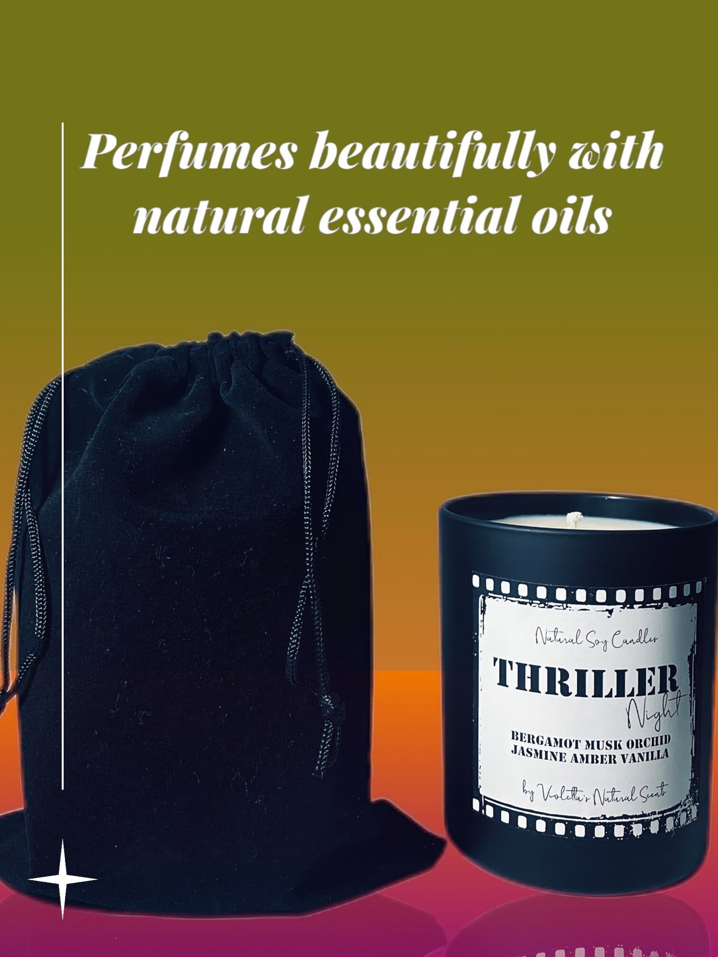 Soy Wax Scented Candles, Bergamot-Vanilla-Amber , Home Fragrance, 35h burning, Movie Night, Soy Candles, Black matt candle