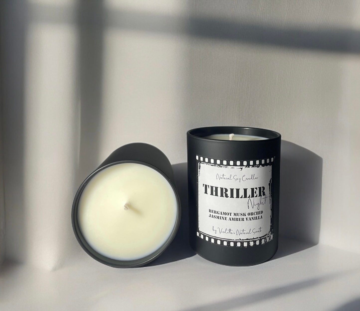 Soy Wax Scented Candles, Bergamot-Vanilla-Amber , Home Fragrance, 35h burning, Movie Night, Soy Candles, Black matt candle
