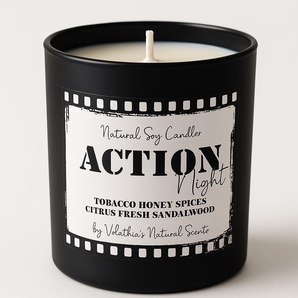 Soy Wax Scented Candle, Dark Honey & Tobacco, Home Fragrance, 35h burning , Movie Night , Black matt candle