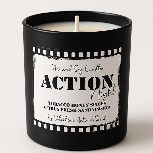 Soy Wax Scented Candle, Dark Honey & Tobacco, Home Fragrance, 35h burning , Movie Night , Black matt candle